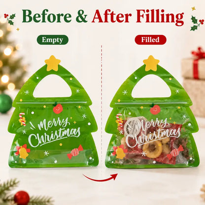 30 Pcs Christmas Party Candy Resealable Bags, Christmas Tree Shaped Plastic Zipper Snack Bags with Handles
