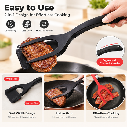 2 Pack 2 in 1 Grip and Flip Spatula Tongs