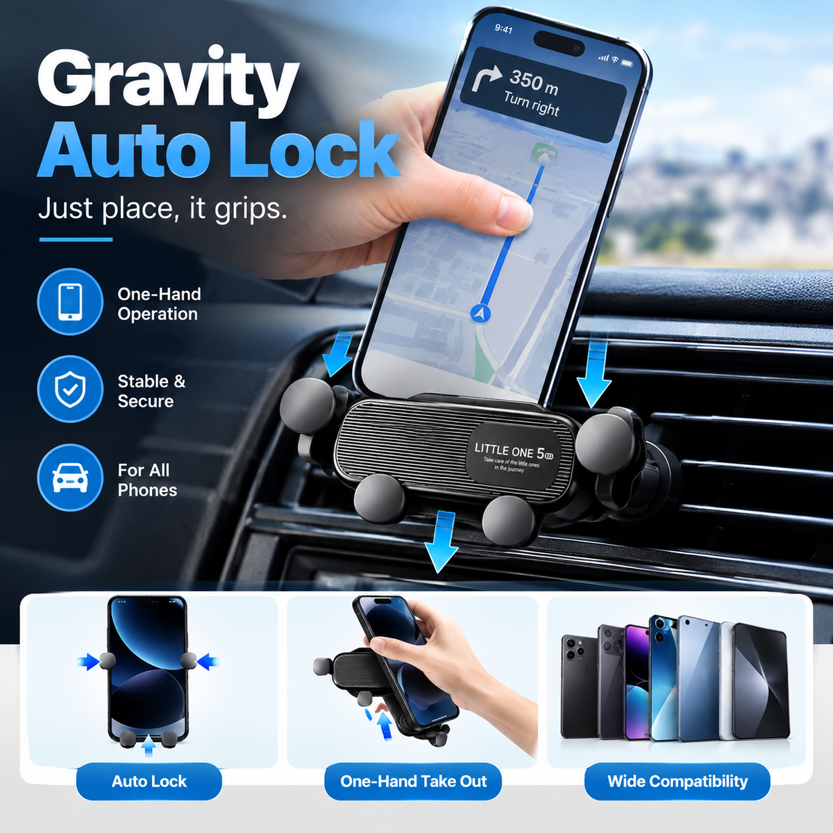 2Pcs Car Phone Holder ABS Car Vent Phone Mount Universal Gravity Link Air Vent Clip Design