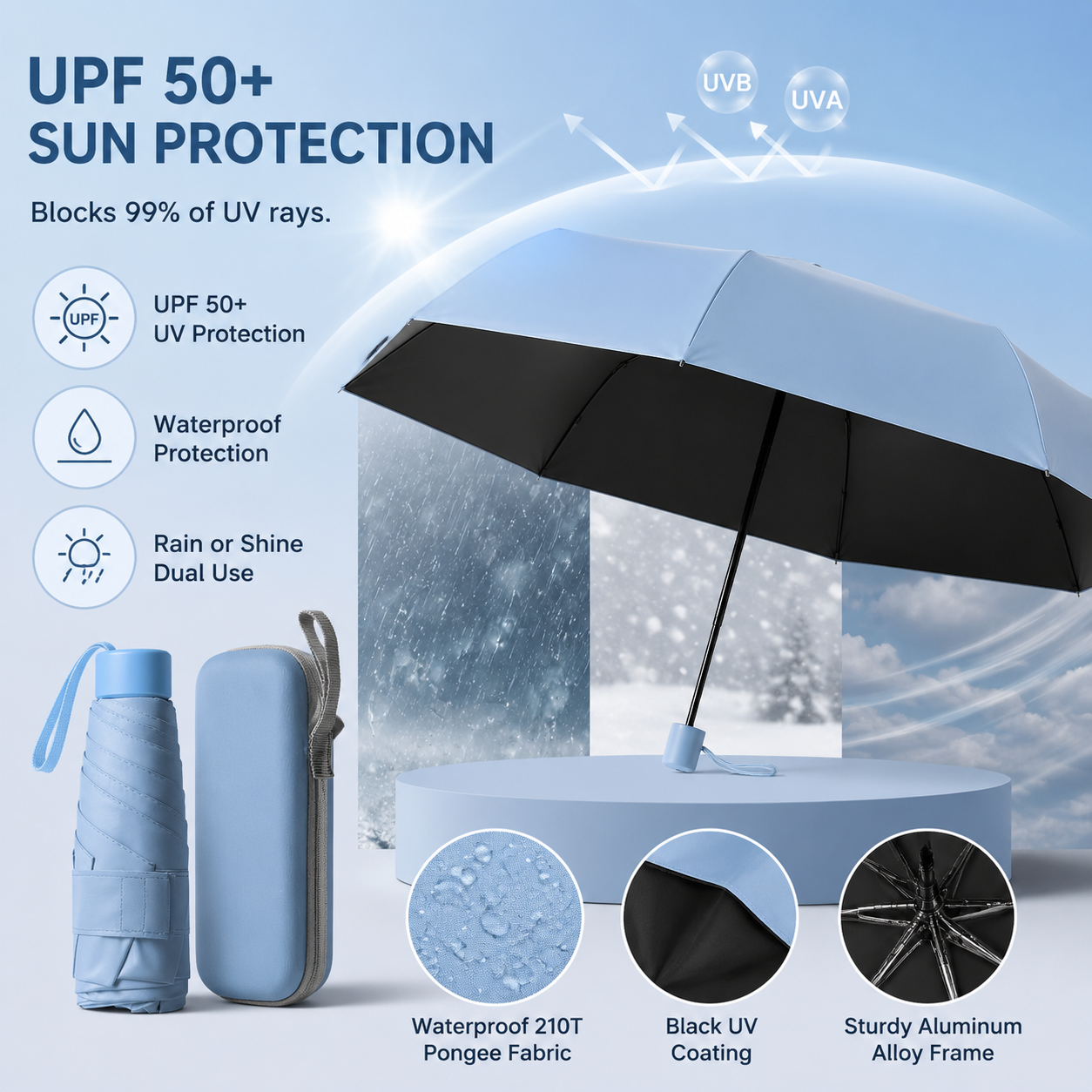 6 Fold Umbrella for Sun And Rain Protection, Lightweight Design, Compact & Portable