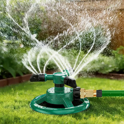 360° Rotating Lawn Sprinkler, Automatic Garden Water Sprinkler with 3 Nozzles