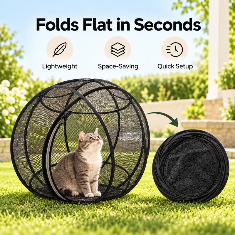 Collapsible Cat Rolling Playpen - Breathable Mesh Outdoor Pet