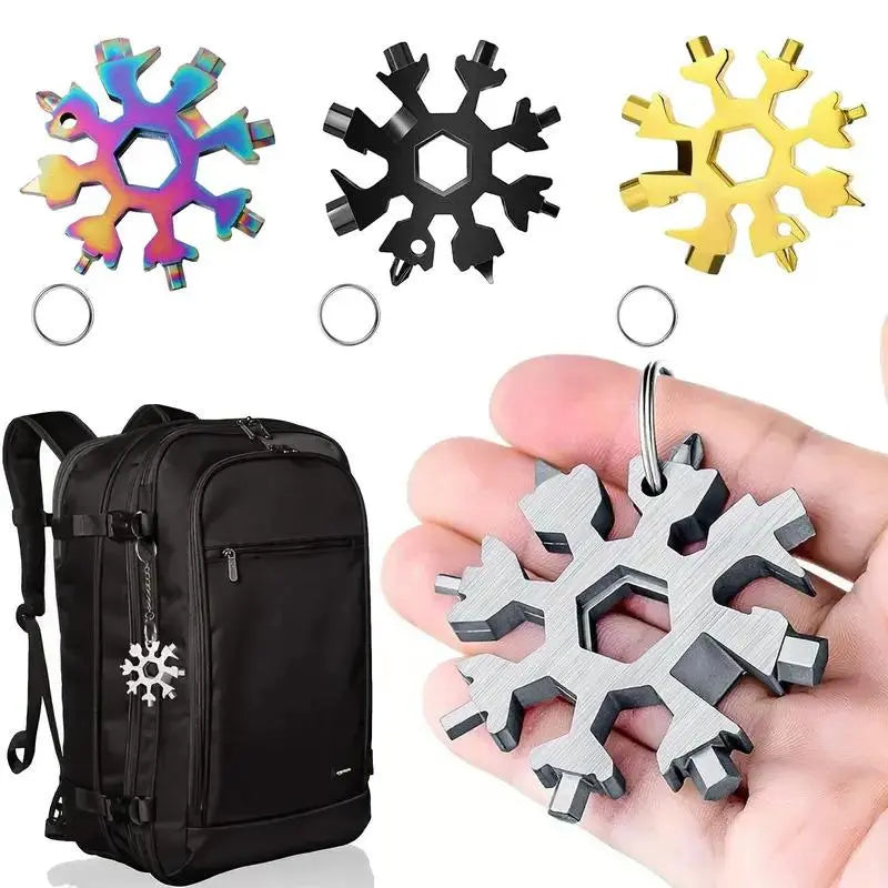 4PCS 18-in-1 Snowflake Multi Tool, Stainless Steel Wrench with Screwdriver & Bottle Opener