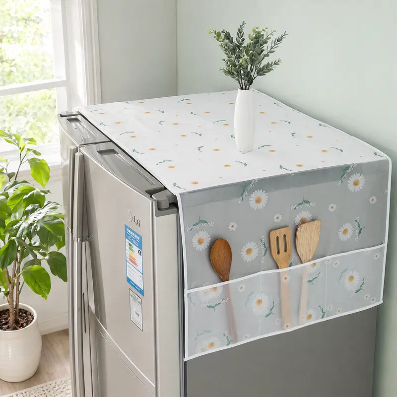 3Pcs Multipurpose Refrigerator Dust Cloth Proof Cover With Storage Pockets Bags