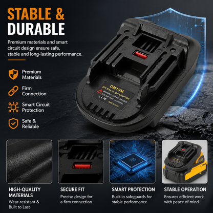 DM18M Converter Battery Adapter for Dewalt 20V & Milwaukee M18 18V Battery