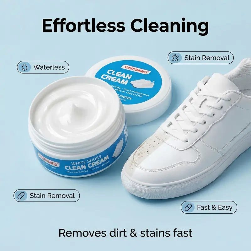 No-Wash White Footwear Cleaner Cream with Sponge for Leather Shoes and Sneakers