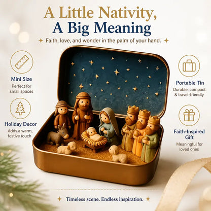 Religious Pocket-Size Mini Nativity Scene Set with Storage Box