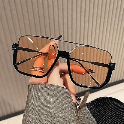 Retro Oversized Aviator Sunglasses for Women Men Square Double Bridge