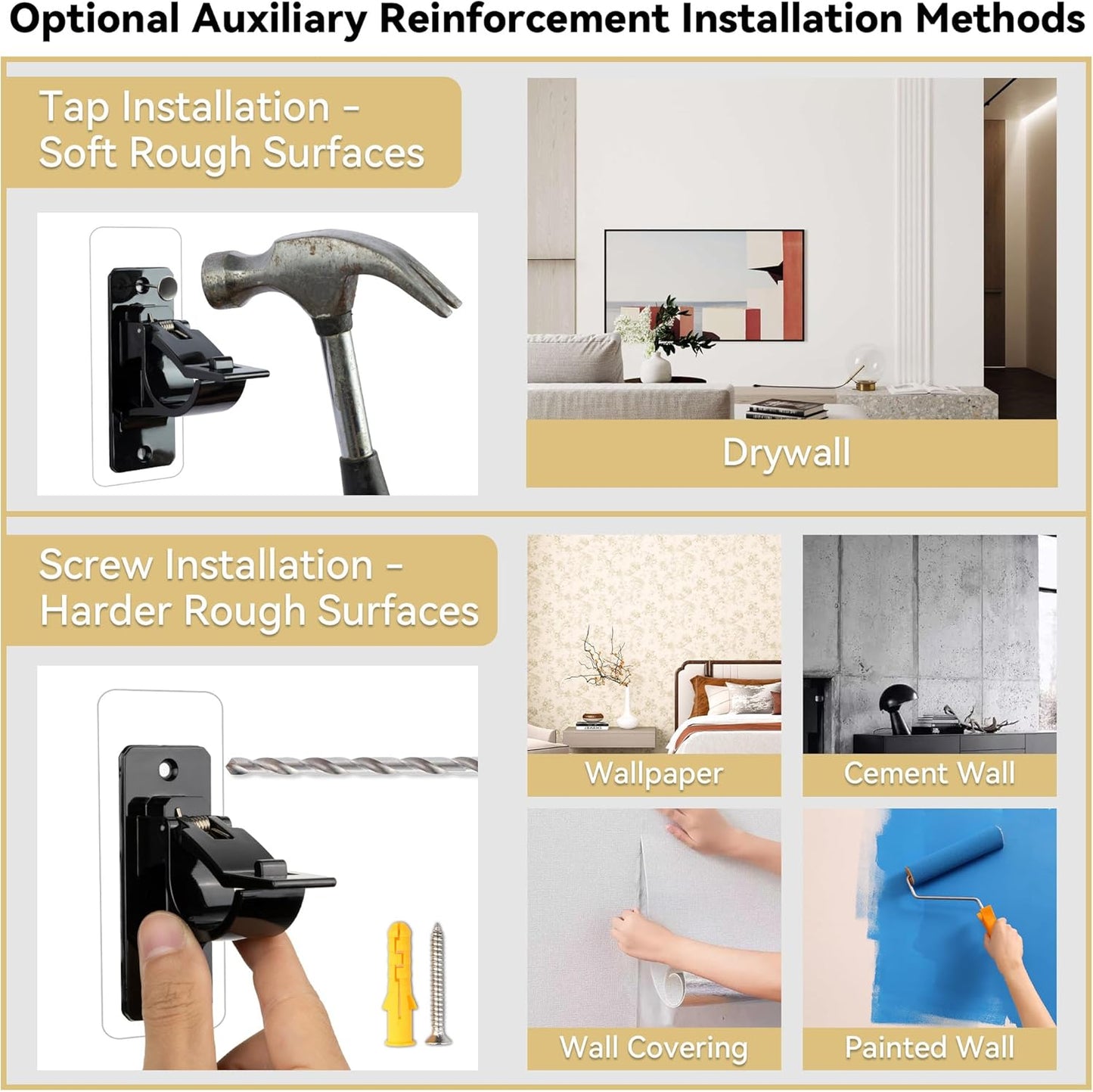 4 Pack Adhesive Curtain Rod Holders No Drilling, Renter Friendly Curtain Rod Brackets