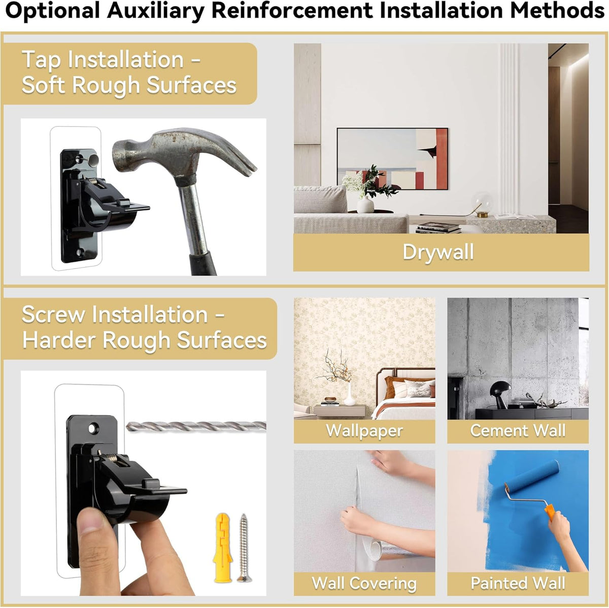 4 Pack Adhesive Curtain Rod Holders No Drilling, Renter Friendly Curtain Rod Brackets