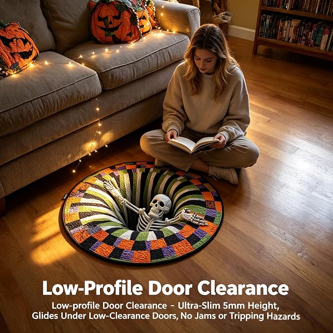 3D Halloween Rug, Novelty Ghost Skeleton 3D Optical Illusion Rugs