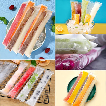 50PCS Disposable Ice Pop Bags with Funnel – DIY Freeze Pop Sleeves for Homemade Juice, Smoothie, Yogurt