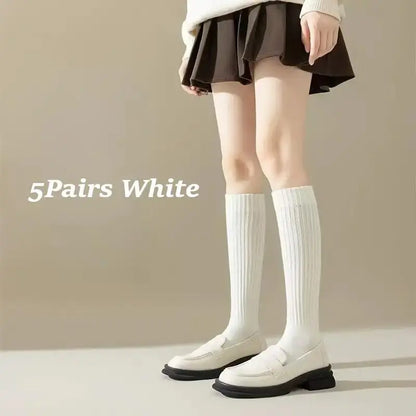Women's 5-Pairs Thick Cute Slim-Fit Solid Color Calf Boot Socks