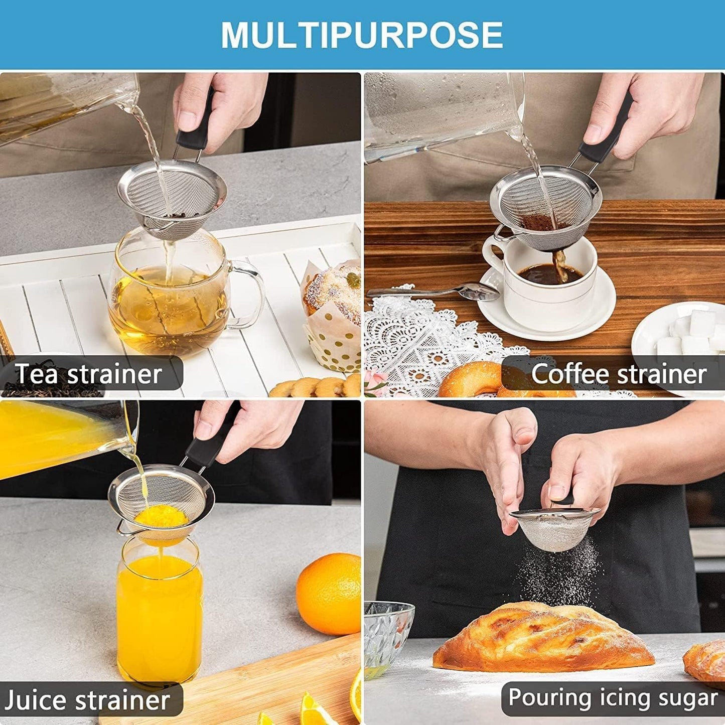 Fine Mesh Strainer - 3.4 Inch Round Sieve - Tea Strainers Soft-boiled Egg Magic Tool
