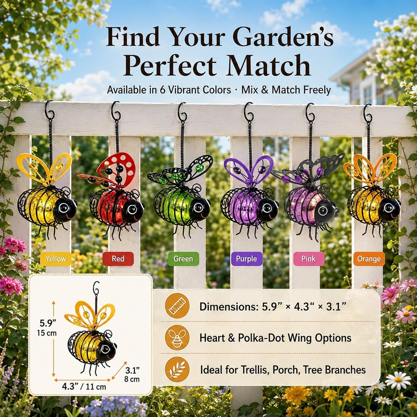 Hanging Solar Bee Light Outdoor Garden Decor Dots Bee Blossom Gifts
