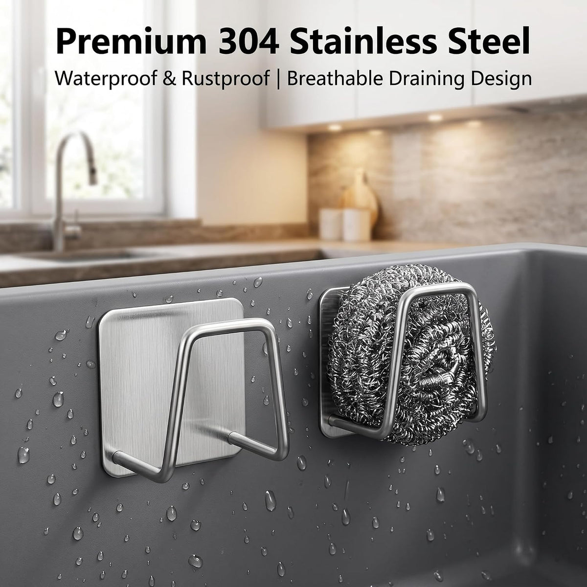 4PCS Stainless Steel Sponge Holders for Kitchen Sink Adhesive Quick Drying ﻿