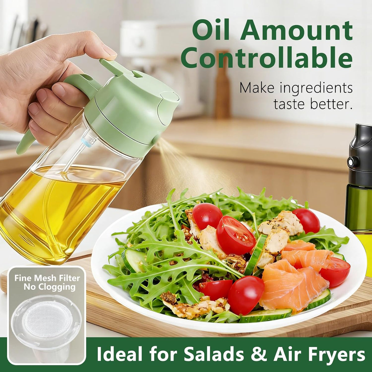 2 in 1 Olive Oil Spray for Cooking, 470ml/16oz Oil Dispenser for Kitchen and Home