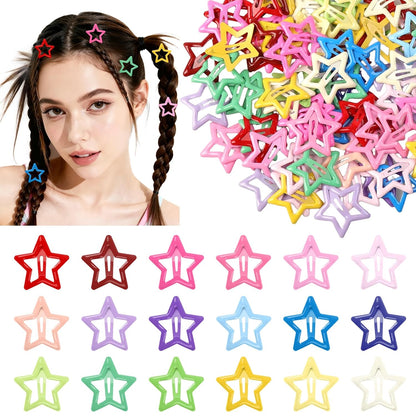 50PCS Star Hair Clips Colorful Metal Non Slip Snap Hair Clips And Barrettes Cute Small Star Clips