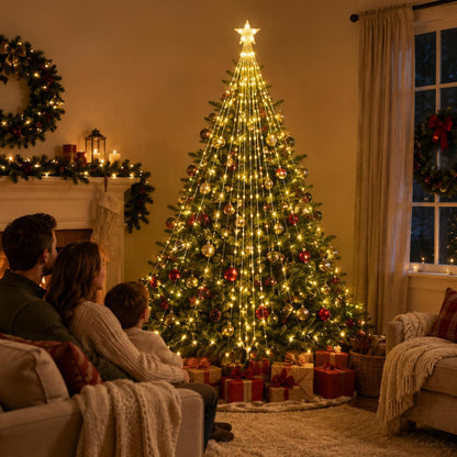 Christmas Tree Lights with Star Topper, 400LED Christmas String Lights with Ring for Tree, 6.6FT x 12Lines Fairy Lights with 8 Modes Timer Remote