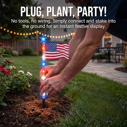 8 Pack Solar American Flag Lights Outdoor, Solar Red White and Blue Star Pathway Stake Lights