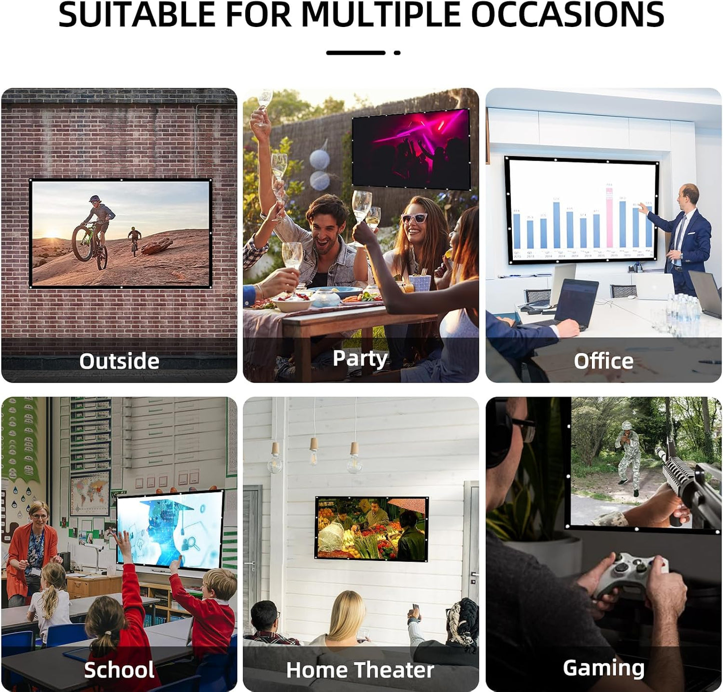 White Projector Screen, 16:9 Home Theater Foldable Projection Screen 60"|72"|84"|100"|120"