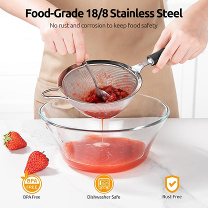 Fine Mesh Strainer - 3.4 Inch Round Sieve - Tea Strainers Soft-boiled Egg Magic Tool
