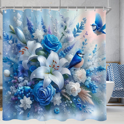 Blue Bird Shower Curtain, Weighted Hem, Anti-Mould, Water-Repellent, Washable with 12 Eyelets & Curtain Rings