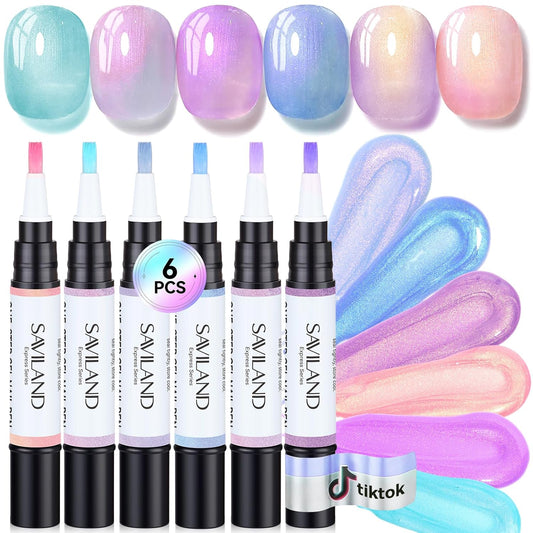 6 Colors Gel Nail Polish Pens, One Step Quick Dry UV Gel Nail Polish Set