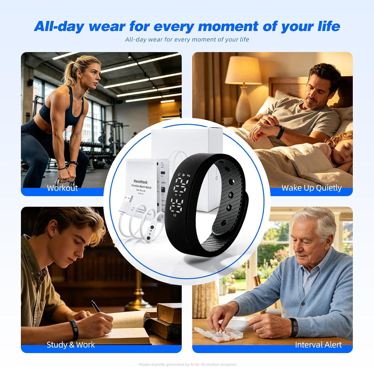 Silent Vibration Alarm Clock - Wrist-Worn Wake-Up Device