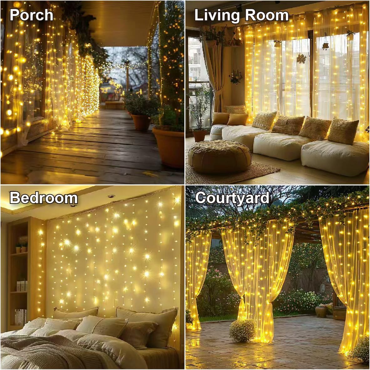 300 LED Curtain Lights, 9.8x9.8 Ft USB Powered with Remote Control