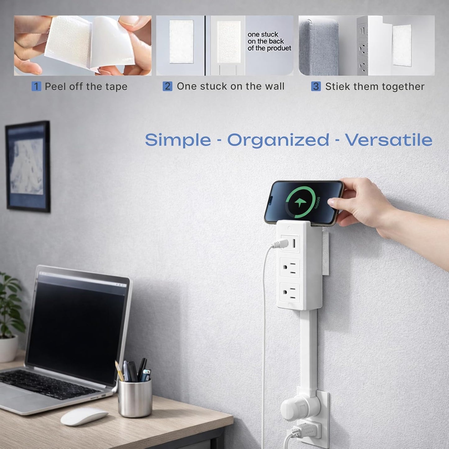 Outlet Extender Stick, Power Strip with 6 Outlets & 2 USB Ports