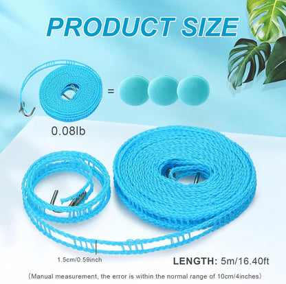 6Pack Clotheslines Blue Pink Green 1.64ft Length Clothes Drying Rope Portable Windproof