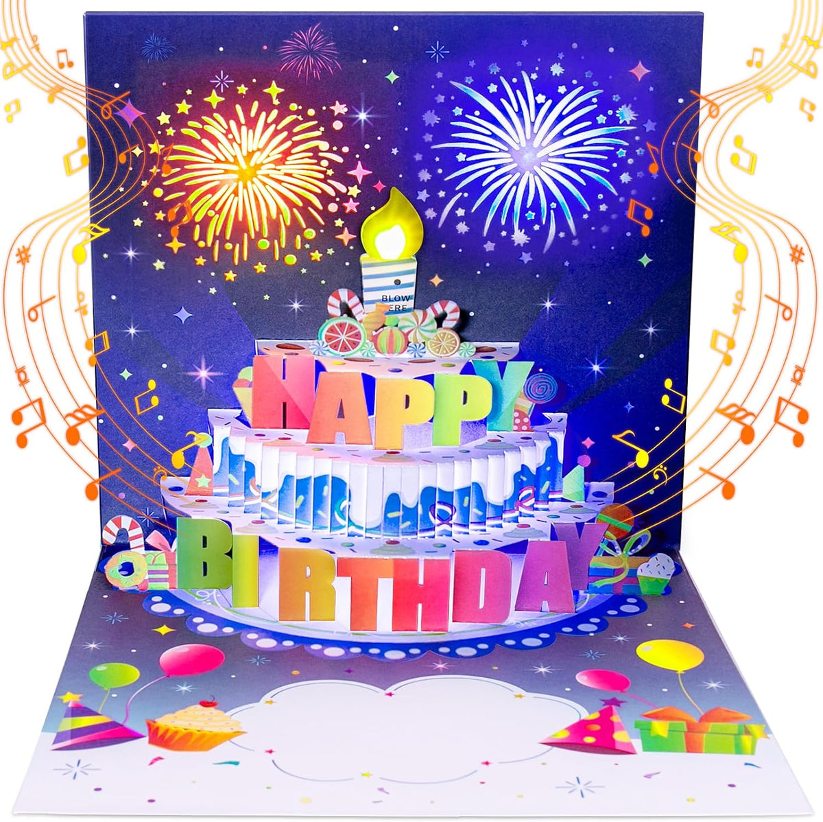 UPGRADED DIY Age Birthday Cards Fireworks Pop Up Cake Light and Music Happy Birthday Card Gift
