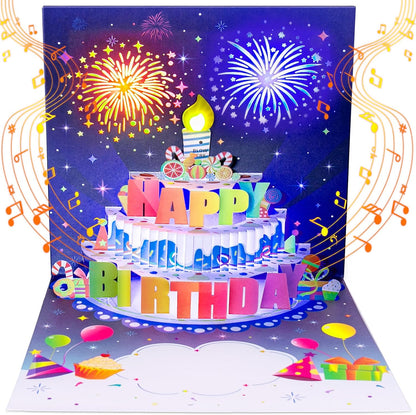 UPGRADED DIY Age Birthday Cards Fireworks Pop Up Cake Light and Music Happy Birthday Card Gift