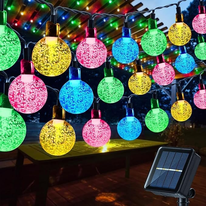 Solar String Lights Outdoor, 16.4ft 20 LED Warm White Globe String Lights with 8 Modes