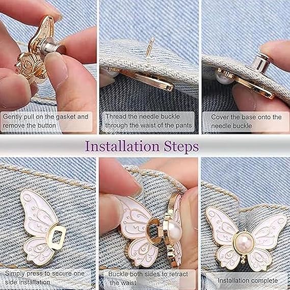 8 PCS Pant Waist Tightener, Butterfly Buttons Pins for Loose Jeans