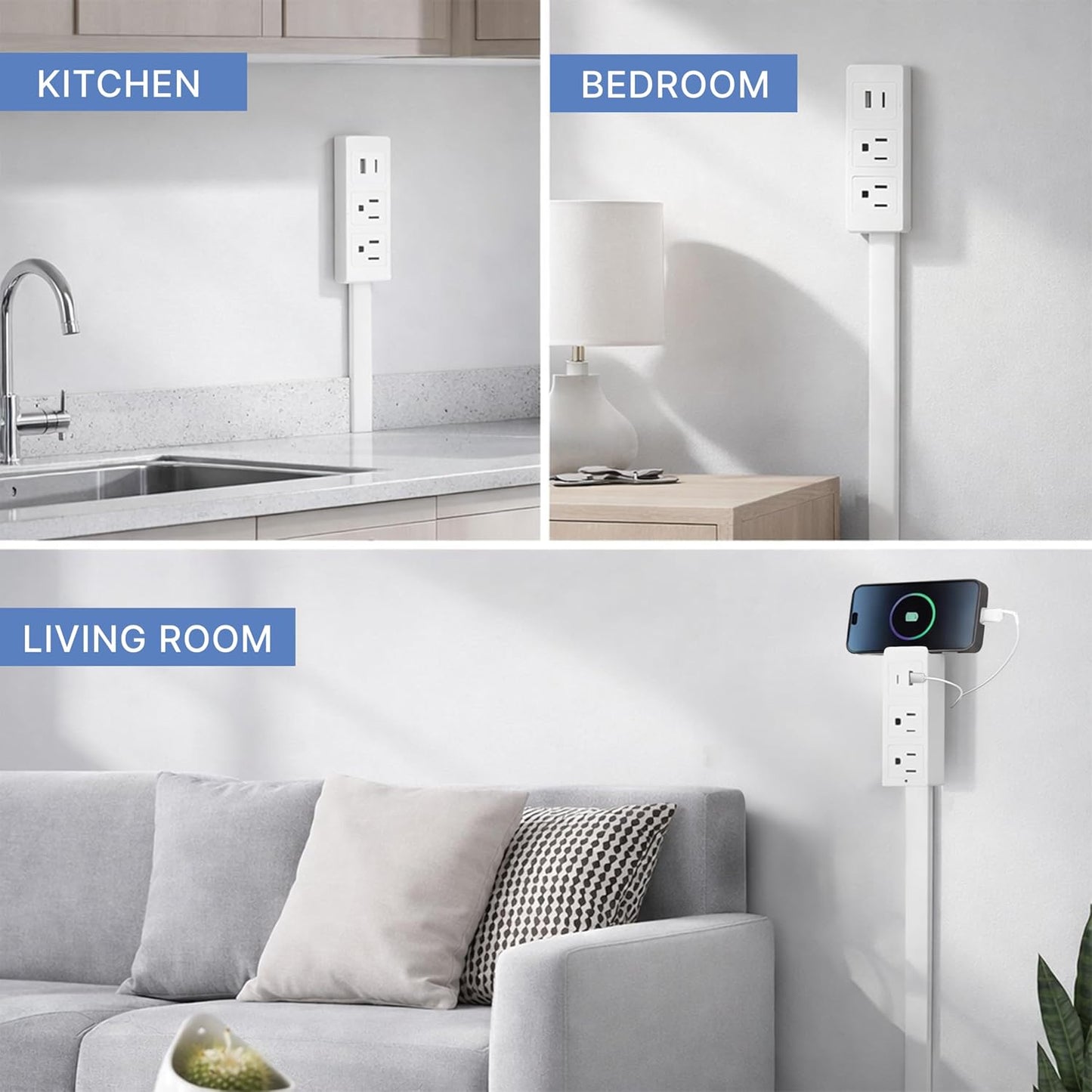 Outlet Extender Stick, Power Strip with 6 Outlets & 2 USB Ports
