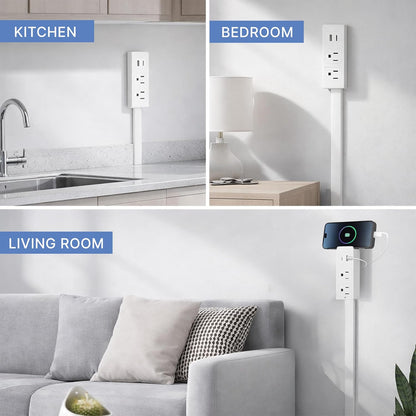 Outlet Extender Stick, Power Strip with 6 Outlets & 2 USB Ports