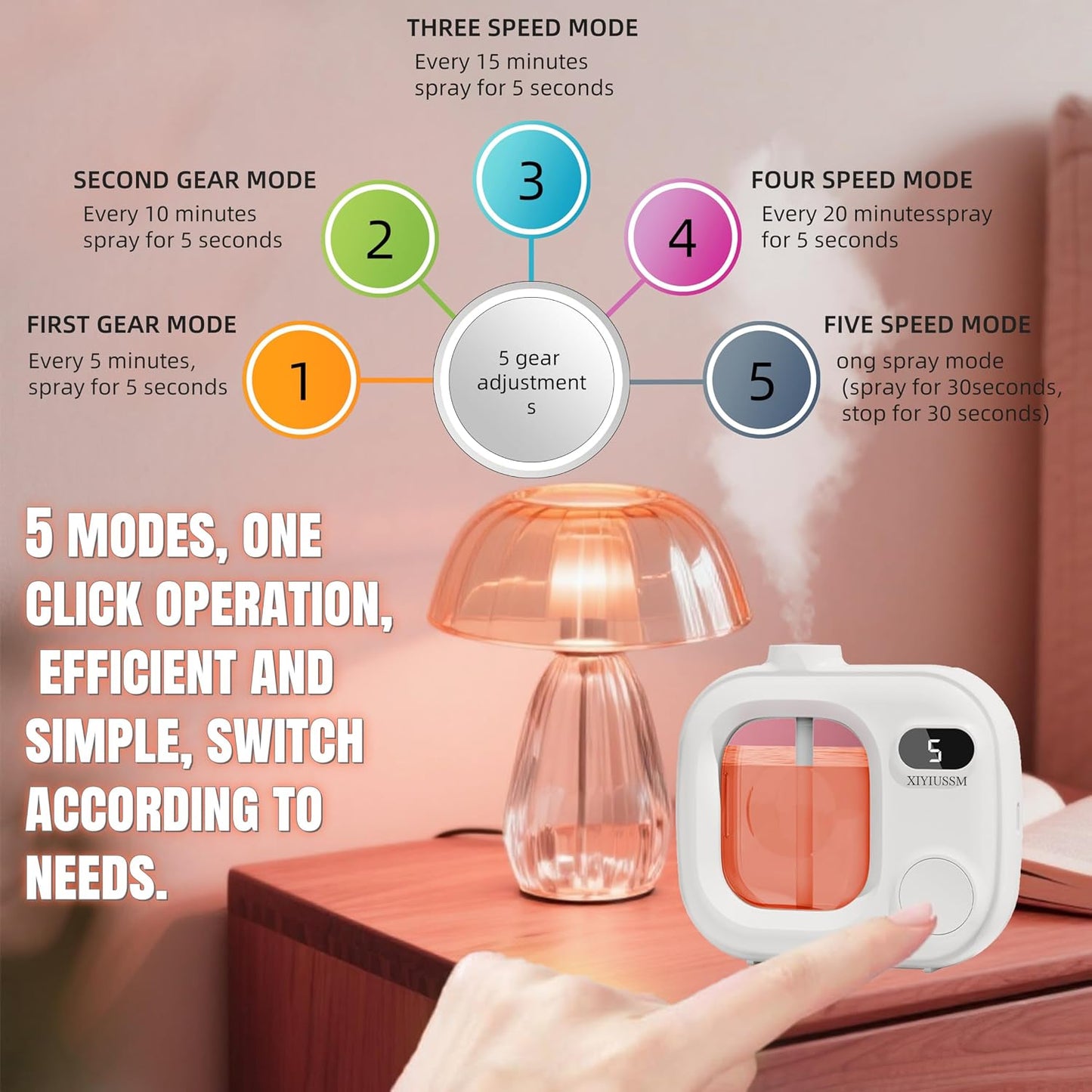 Waterless Essential Oil Diffuser Portable Cordless Aromatherapy Scent Machine with 5 Mist Modes