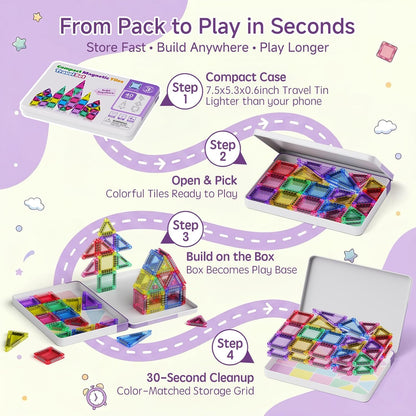 Mini Magnetic Building Blocks, 40 Pieces - Montessori Education Magnetic Travel Building Set