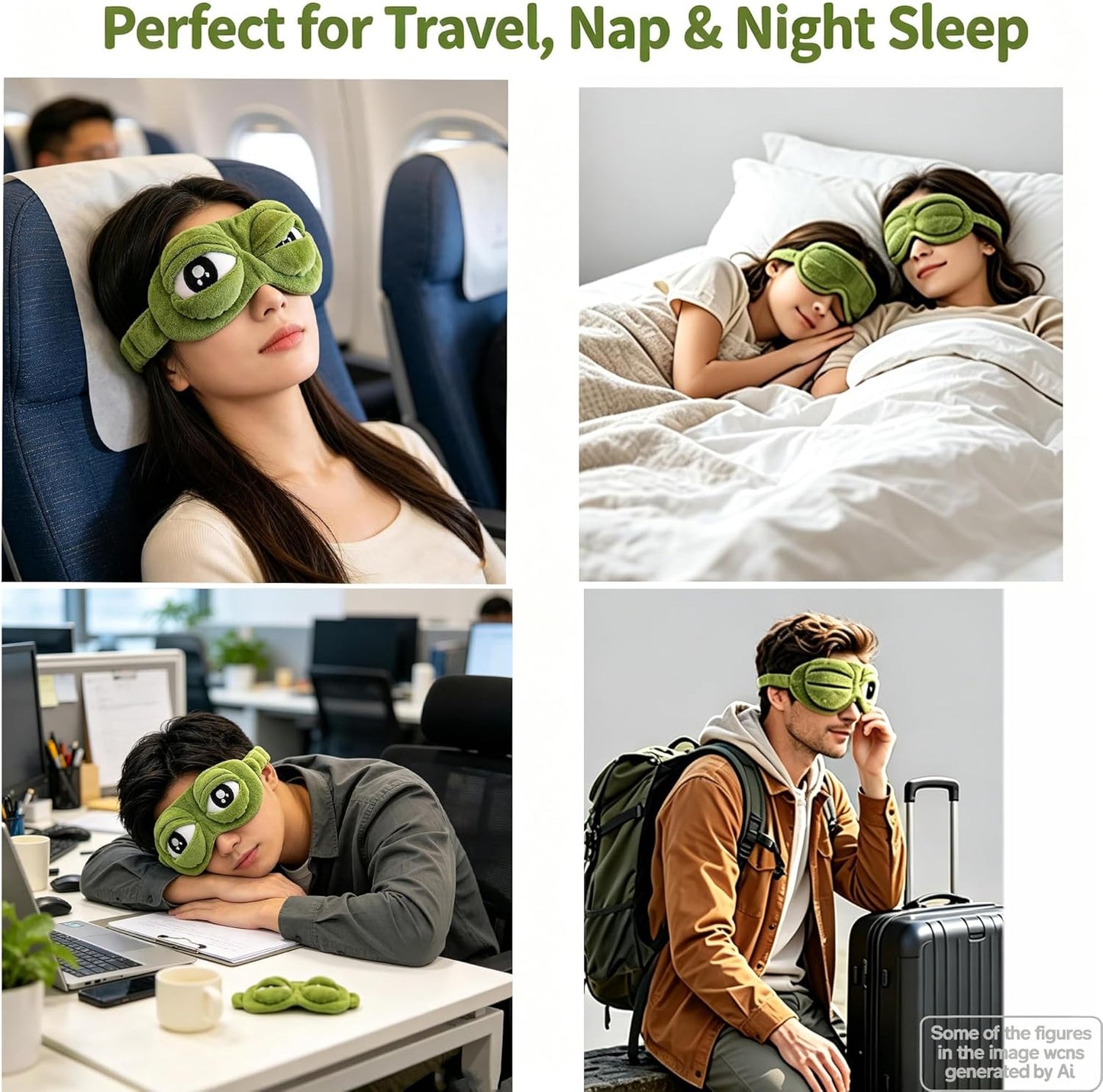 2PCS Cute Sad Frog Blindfold Eye Mask Plush Blindfold Travel Sleep Masks