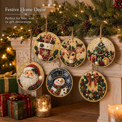 12Pcs Christmas Diamond Painting Ornaments , Wooden Hanging Pendant DIY Single-Side Rhinestone Craft Kit