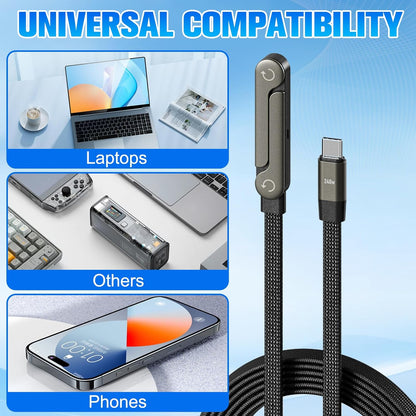 1.5M Sideways Phone Charger, 240W Fast Charging Cable, Invisible Stand Charging Cable