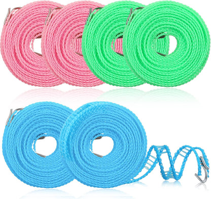 6Pack Clotheslines Blue Pink Green 1.64ft Length Clothes Drying Rope Portable Windproof