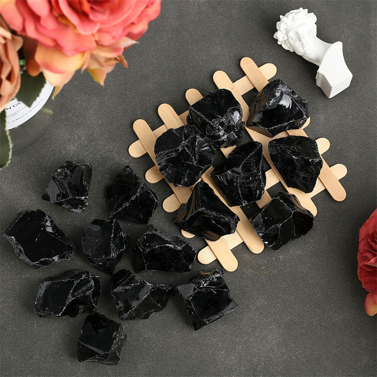 2PCS Obsidian Natural Healing Crystals Raw Rough Stones