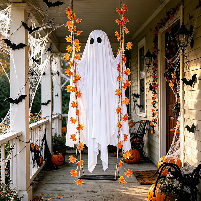 5FT Large Hanging Ghost Swing with Remote Control String Lights
