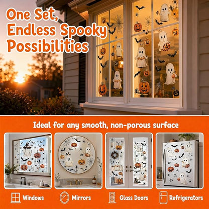 137 Pcs Halloween Window Decorations, Halloween Window Clings, Double Sided Reusable Static Stickers