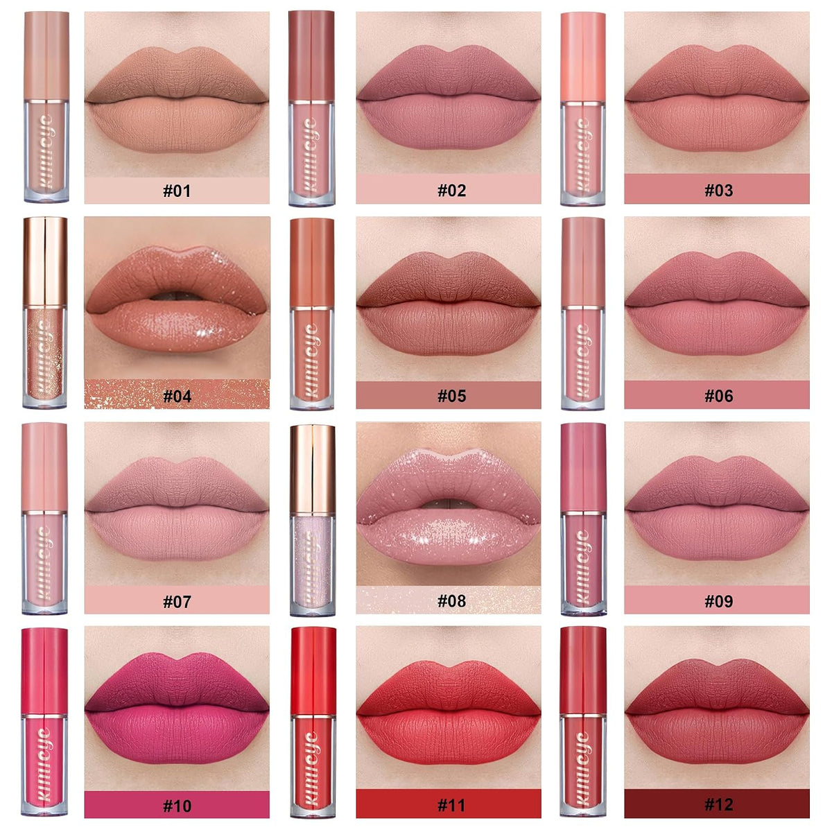12Pcs Velvet Matte Liquid Lipstick Set, Non-Stick Cup Nude Lip Stain Kit