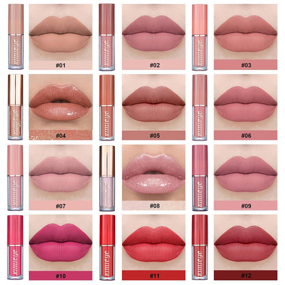 12Pcs Velvet Matte Liquid Lipstick Set, Non-Stick Cup Nude Lip Stain Kit