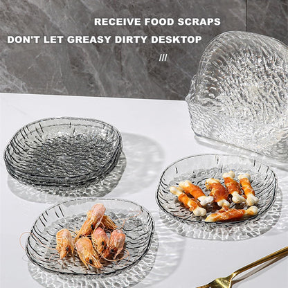 8Pcs Dinner Plates Set with Draining Rack Transparent Dinner Dishes Water Ripple Salad Plate Reusable
